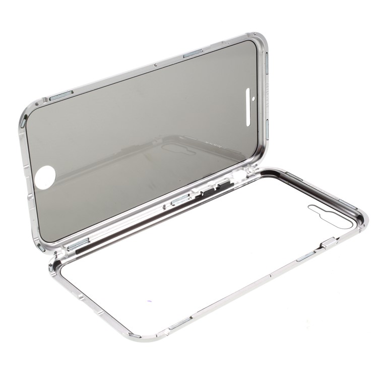 Magnetic Metal Frame + Double-sided Tempered Glass Anti-peep Case for iPhone 7 Plus/8 Plus 5.5 inch - Silver-1