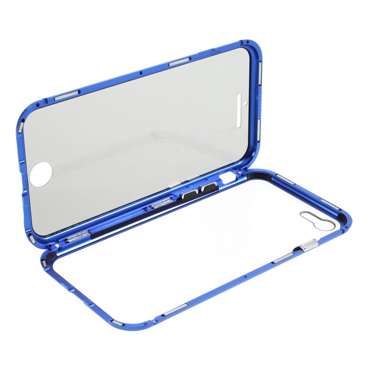 Magnetic Metal Frame + Double-sided Tempered Glass Anti-peep Cover for iPhone 7/8/SE (2nd Generation) - Blue-1