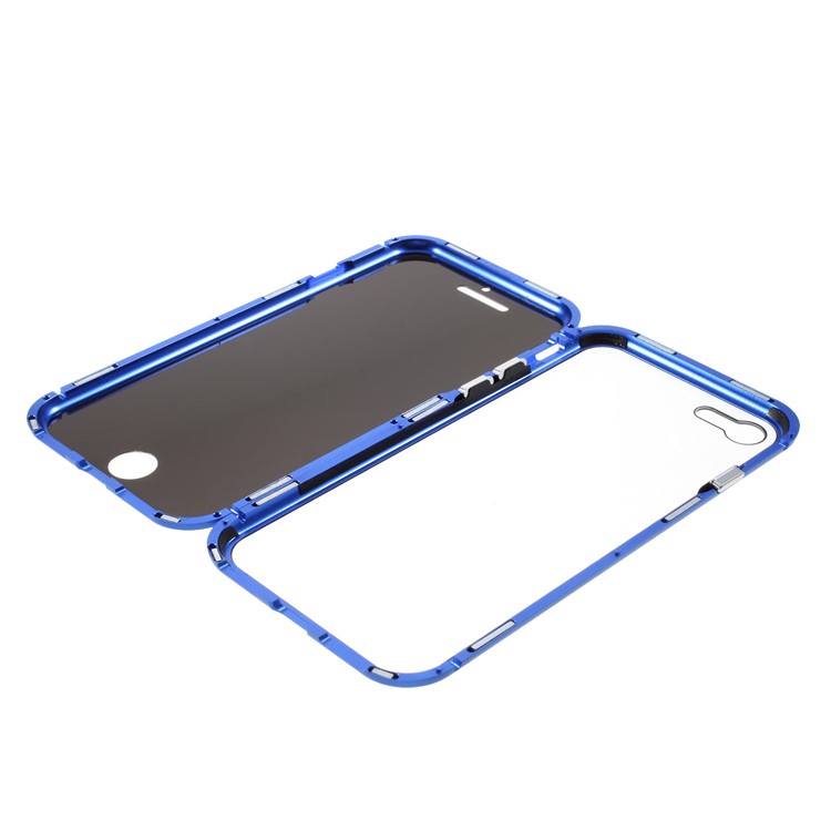 Magnetic Metal Frame + Double-sided Tempered Glass Anti-peep Cover for iPhone 7/8/SE (2nd Generation) - Blue-2