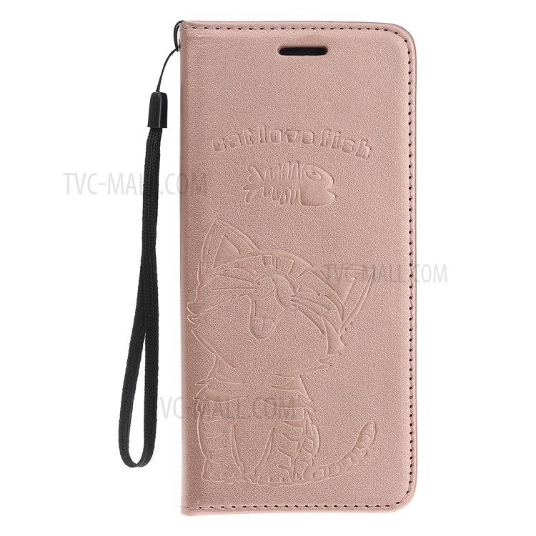 Chat Empreinte Et Porte-monnaie En Cuir Motif Fishbone Couvrant 12 Pour IPhone De 5,4 Pouces - Or Rose-2