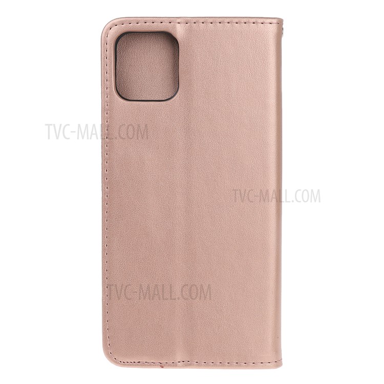 Chat Empreinte Et Porte-monnaie En Cuir Motif Fishbone Couvrant 12 Pour IPhone De 5,4 Pouces - Or Rose-3