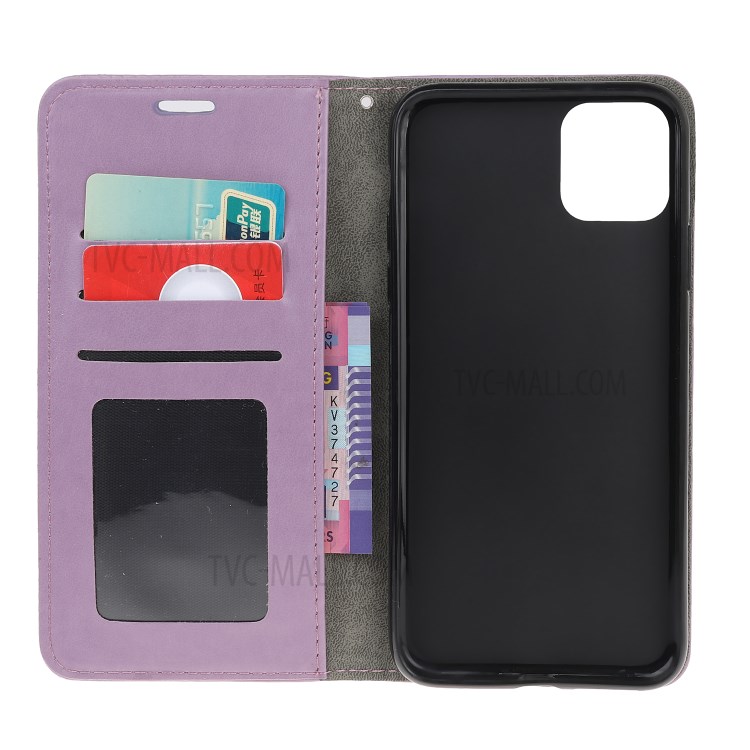 Imprint Cat and Fishbone Pattern Leather Wallet Covering for iPhone 12 5.4-inch - Purple-5