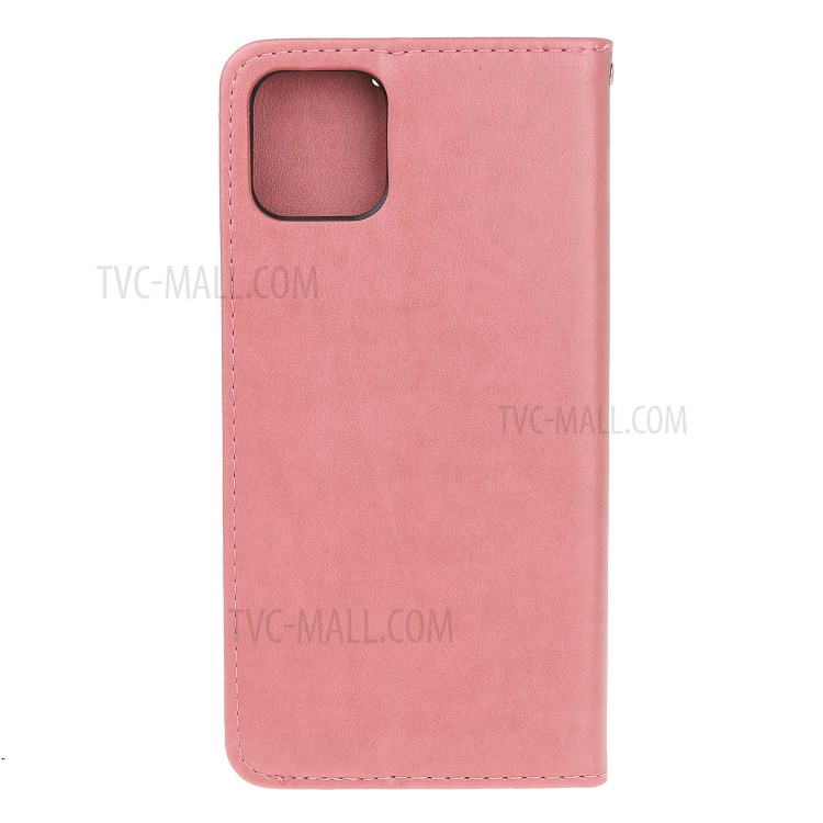Imprint Cat and Fishbone Pattern Leather Wallet Covering for iPhone 12 5.4-inch - Pink-3