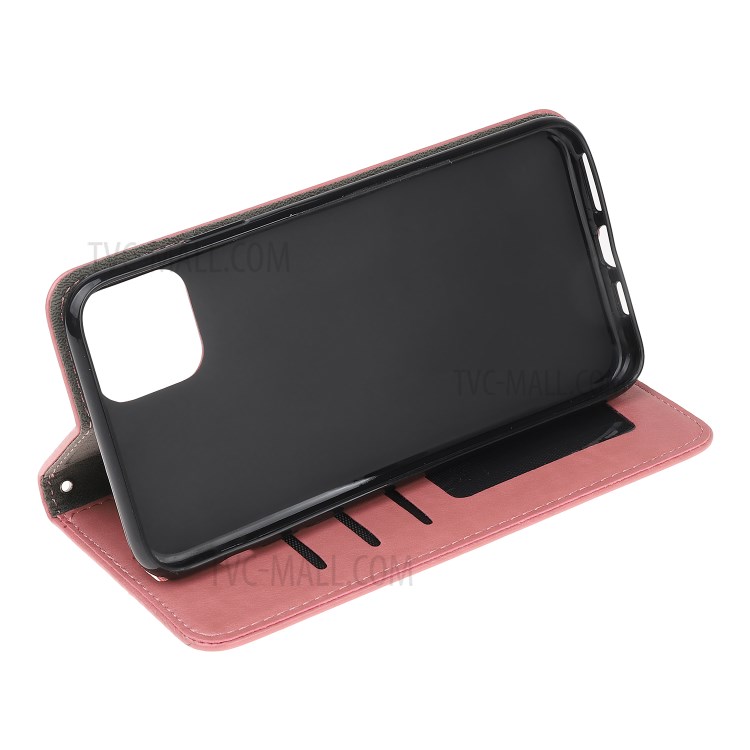 Imprint Cat and Fishbone Pattern Leather Wallet Covering for iPhone 12 5.4-inch - Pink-4