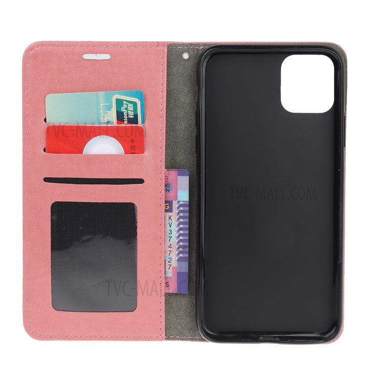 Imprint Cat and Fishbone Pattern Leather Wallet Covering for iPhone 12 5.4-inch - Pink-5