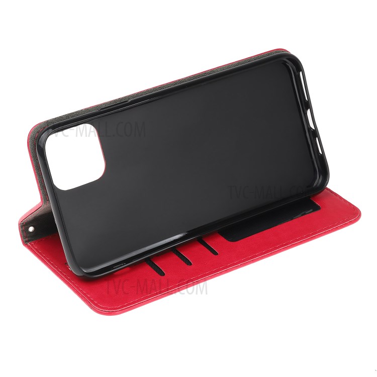 Imprint Cat and Fishbone Pattern Leather Wallet Covering for iPhone 12 5.4-inch - Red-4