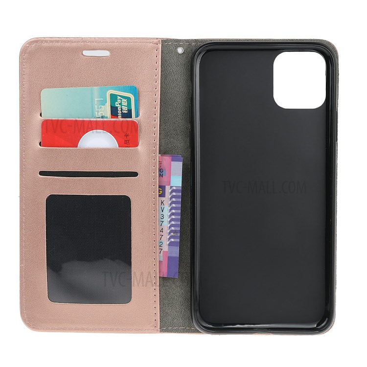 Imprint Cat and Fishbone Pattern Leather Wallet Covering for iPhone 12 Pro Max 6.7-inch - Rose Gold-5