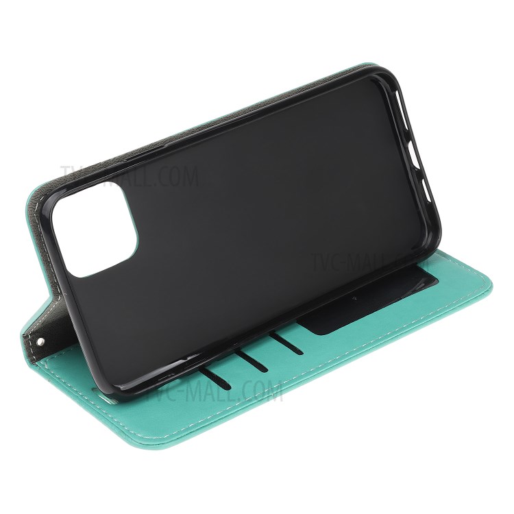 Imprint Cat and Fishbone Pattern Leather Wallet Covering for iPhone 12 Pro Max 6.7-inch - Cyan-4
