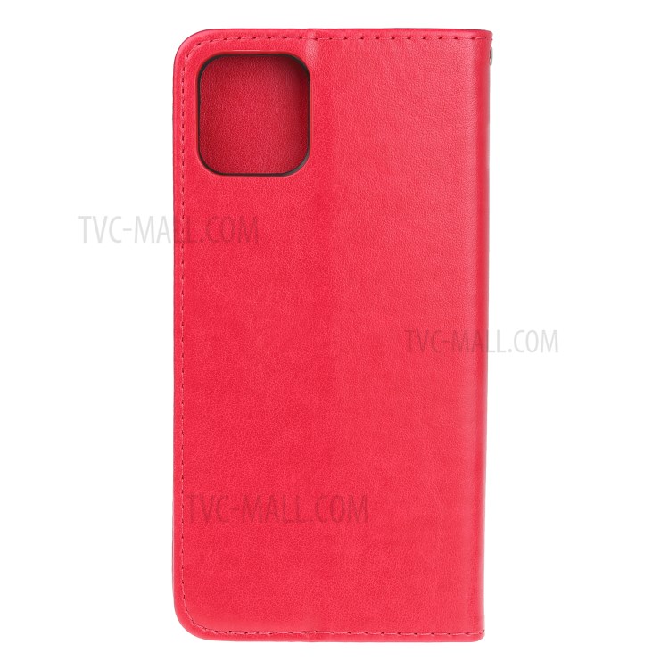 Imprint Cat and Fishbone Pattern Leather Wallet Covering for iPhone 12 Pro Max 6.7-inch - Red-3