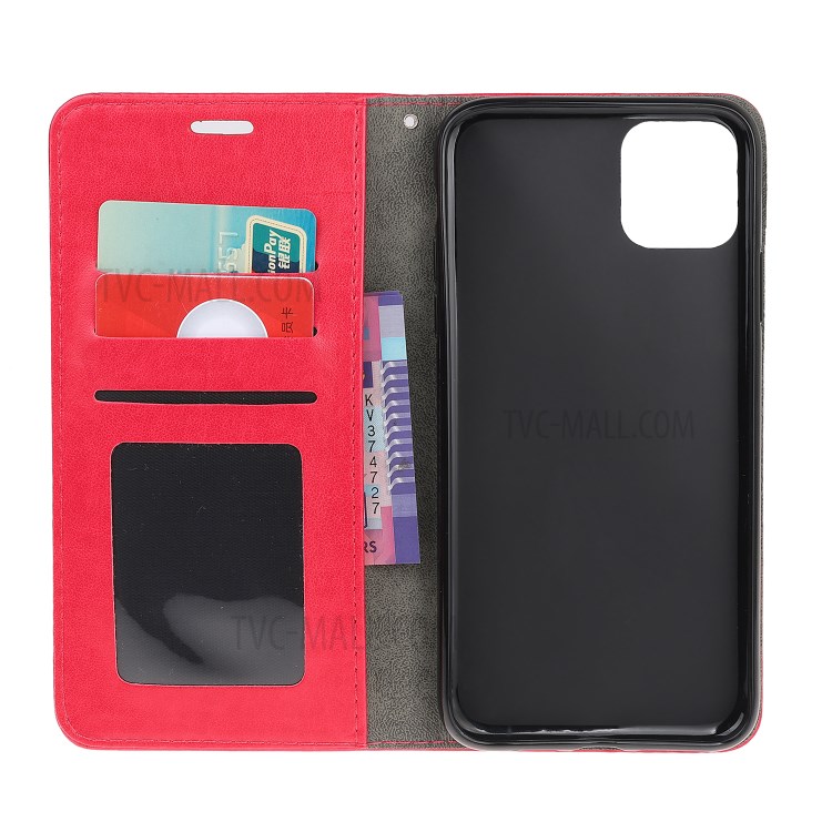 Imprint Cat and Fishbone Pattern Leather Wallet Covering for iPhone 12 Pro Max 6.7-inch - Red-5