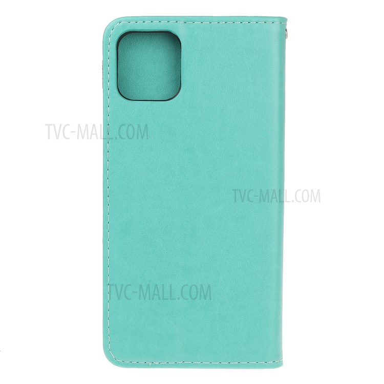 Imprint Cat and Fishbone Pattern Leather Wallet Cover for iPhone 12 Pro 6.1-inch - Cyan-3
