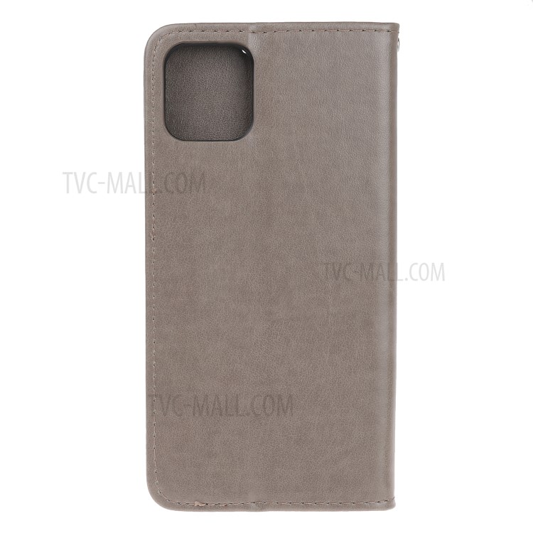 Imprint Cat and Fishbone Pattern Leather Wallet Cover for iPhone 12 Pro 6.1-inch - Grey-3
