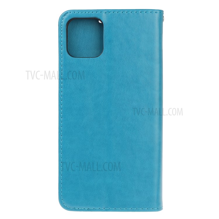 Imprint Cat and Fishbone Pattern Leather Wallet Cover for iPhone 12 Pro 6.1-inch - Baby Blue-3