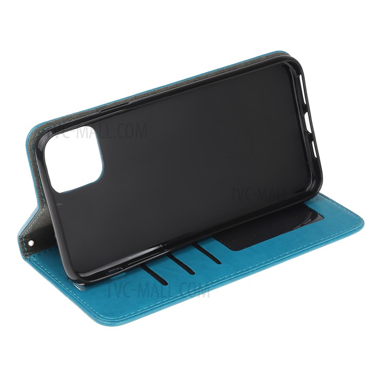 Imprint Cat and Fishbone Pattern Leather Wallet Cover for iPhone 12 Pro 6.1-inch - Baby Blue-4