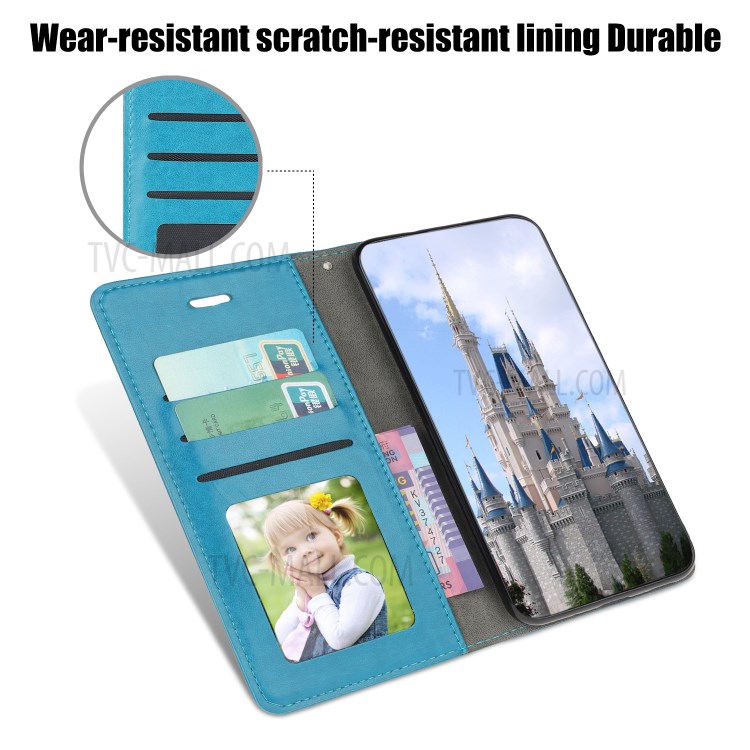 Imprint Cat and Fishbone Pattern Leather Wallet Cover for iPhone 12 Pro 6.1-inch - Baby Blue-7