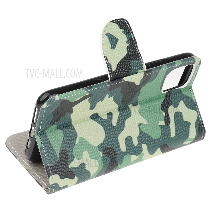 Cross Texture Pattern Printing Wallet Leather Cover Casing for iPhone 12 Pro 6.1-inch - Camouflage-4