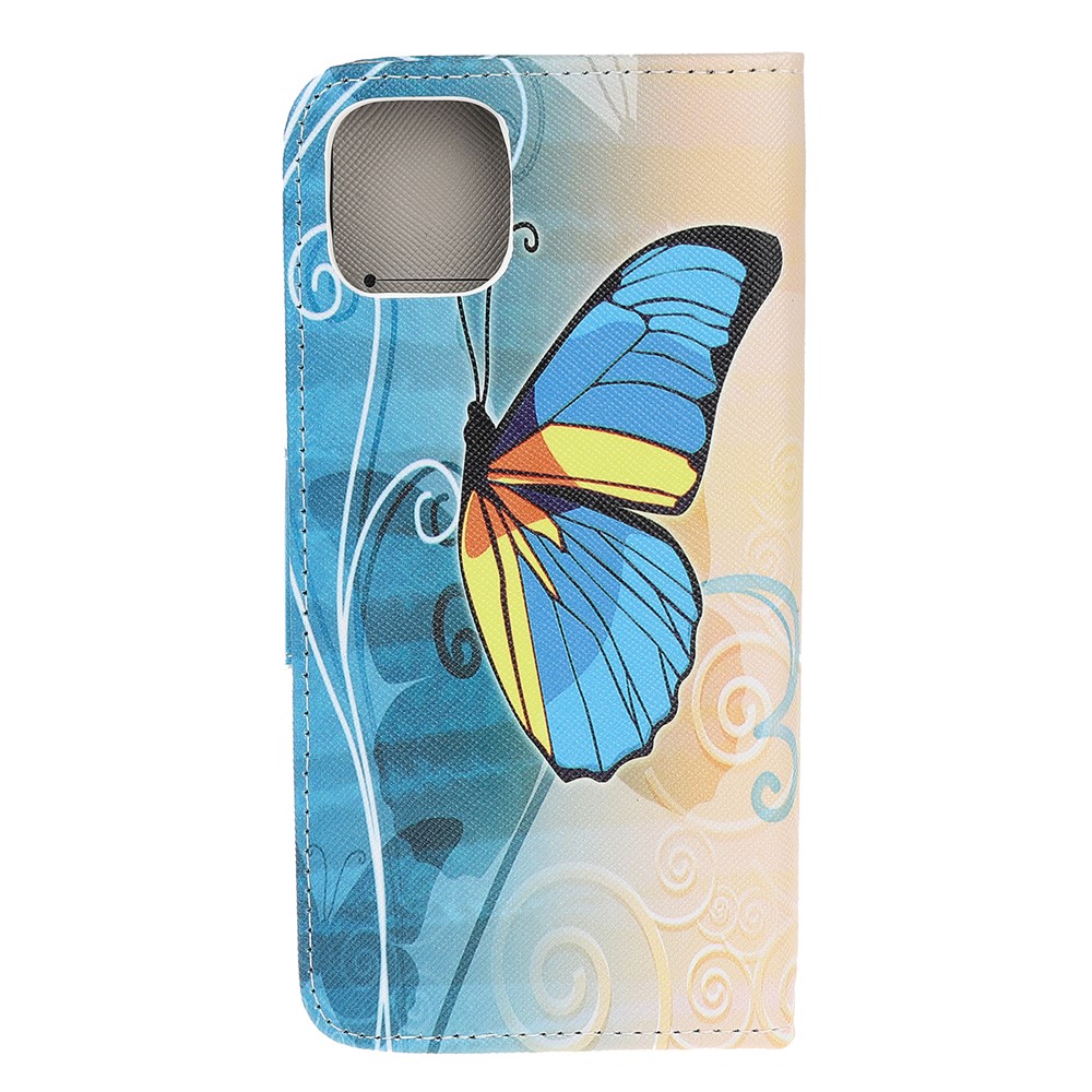 Cross Texture Pattern Printing Wallet Leather Cover Casing for iPhone 12 Pro 6.1-inch - Blue Butterfly-3