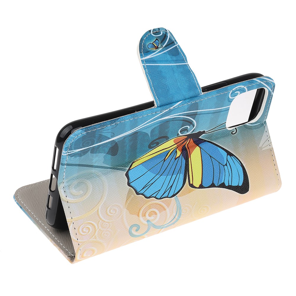 Cross Texture Pattern Printing Wallet Leather Cover Casing for iPhone 12 Pro 6.1-inch - Blue Butterfly-4