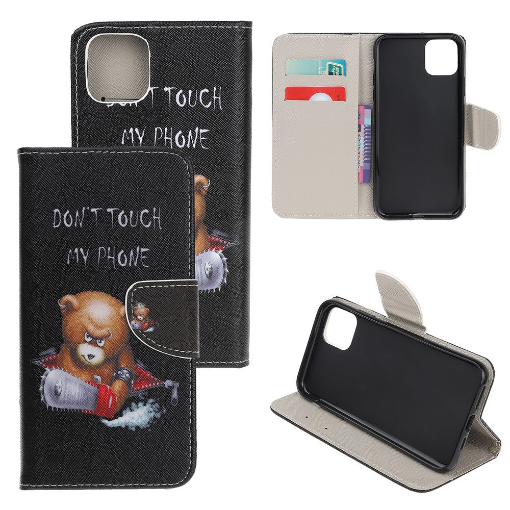 Cross Skin Printing Leather Cover with Strap for iPhone 12 Pro Max 6.7 inch - Vigilant Bear-1