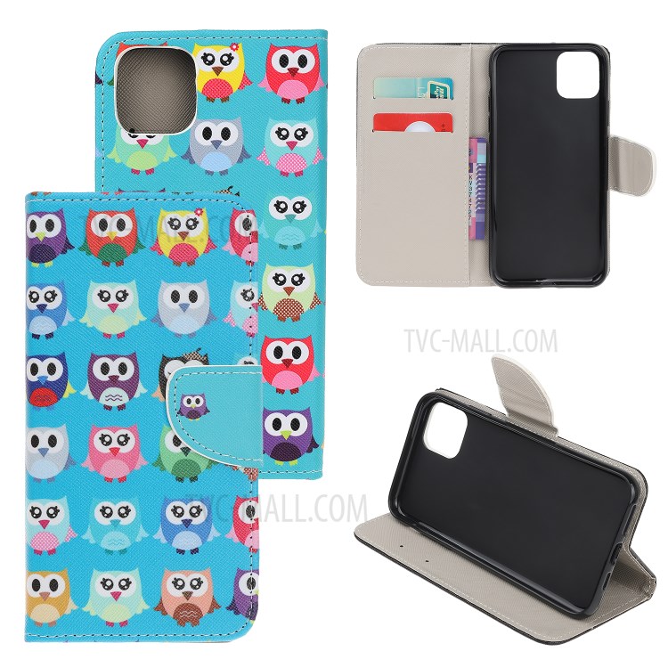 Cross Skin Printing Leather Cover with Strap for iPhone 12 Pro Max 6.7 inch - Owls-1