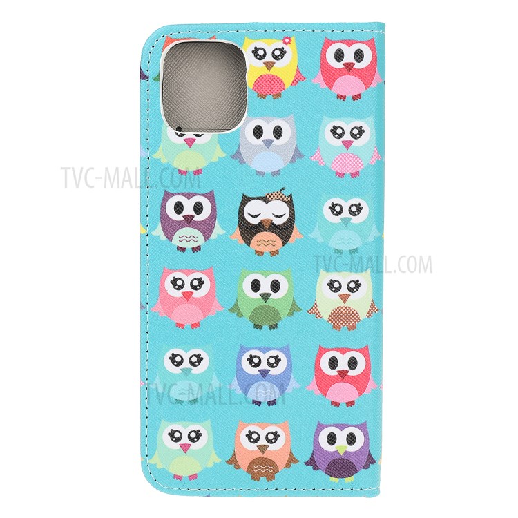 Cross Skin Printing Leather Cover with Strap for iPhone 12 Pro Max 6.7 inch - Owls-3
