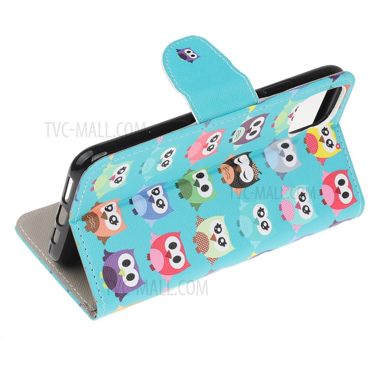 Cross Skin Printing Leather Cover with Strap for iPhone 12 Pro Max 6.7 inch - Owls-4