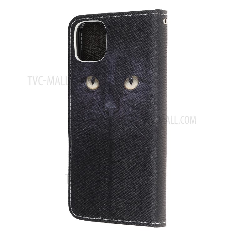 Cross Texture Pattern Printing Wallet Leather Phone Casing for iPhone 12 5.4-inch - Cat Face-3