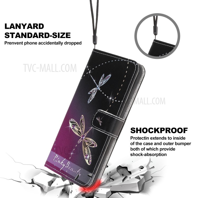 Cross Texture Pattern Printing Wallet Leather Phone Casing for iPhone 12 5.4-inch - Dragonfly-5