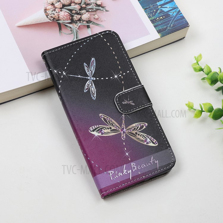 Cross Texture Pattern Printing Wallet Leather Phone Casing for iPhone 12 5.4-inch - Dragonfly-6