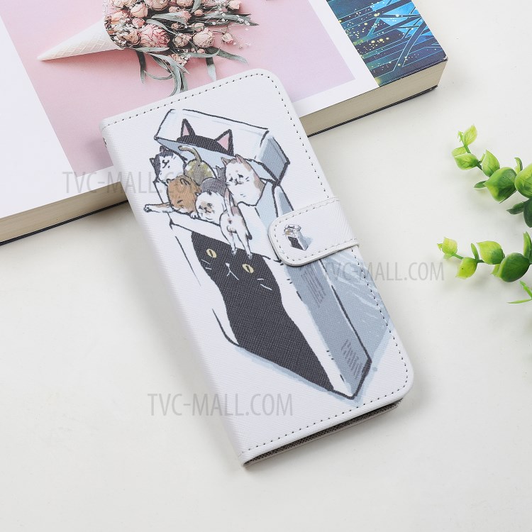 Cross Texture Pattern Printing Wallet Leather Phone Casing for iPhone 12 5.4-inch - Cute Cats-6