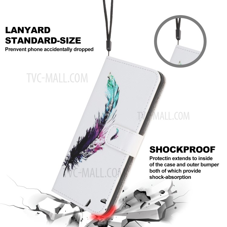 Cross Texture Pattern Printing Wallet Leather Phone Casing for iPhone 12 5.4-inch - Feather-7