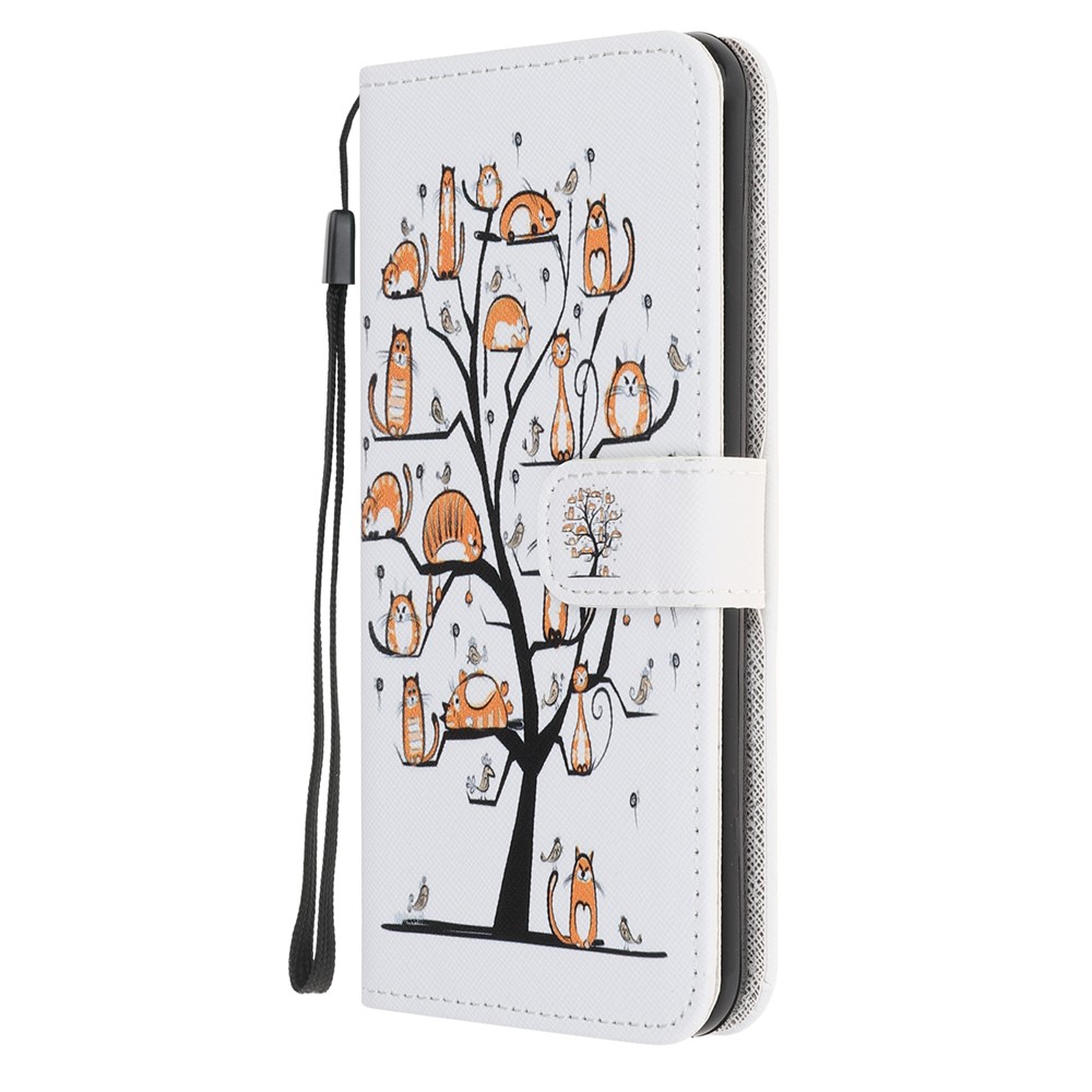 Cross Texture Pattern Printing Wallet Leather Phone Casing for iPhone 12 mini - Cat Standing on the Tree-2