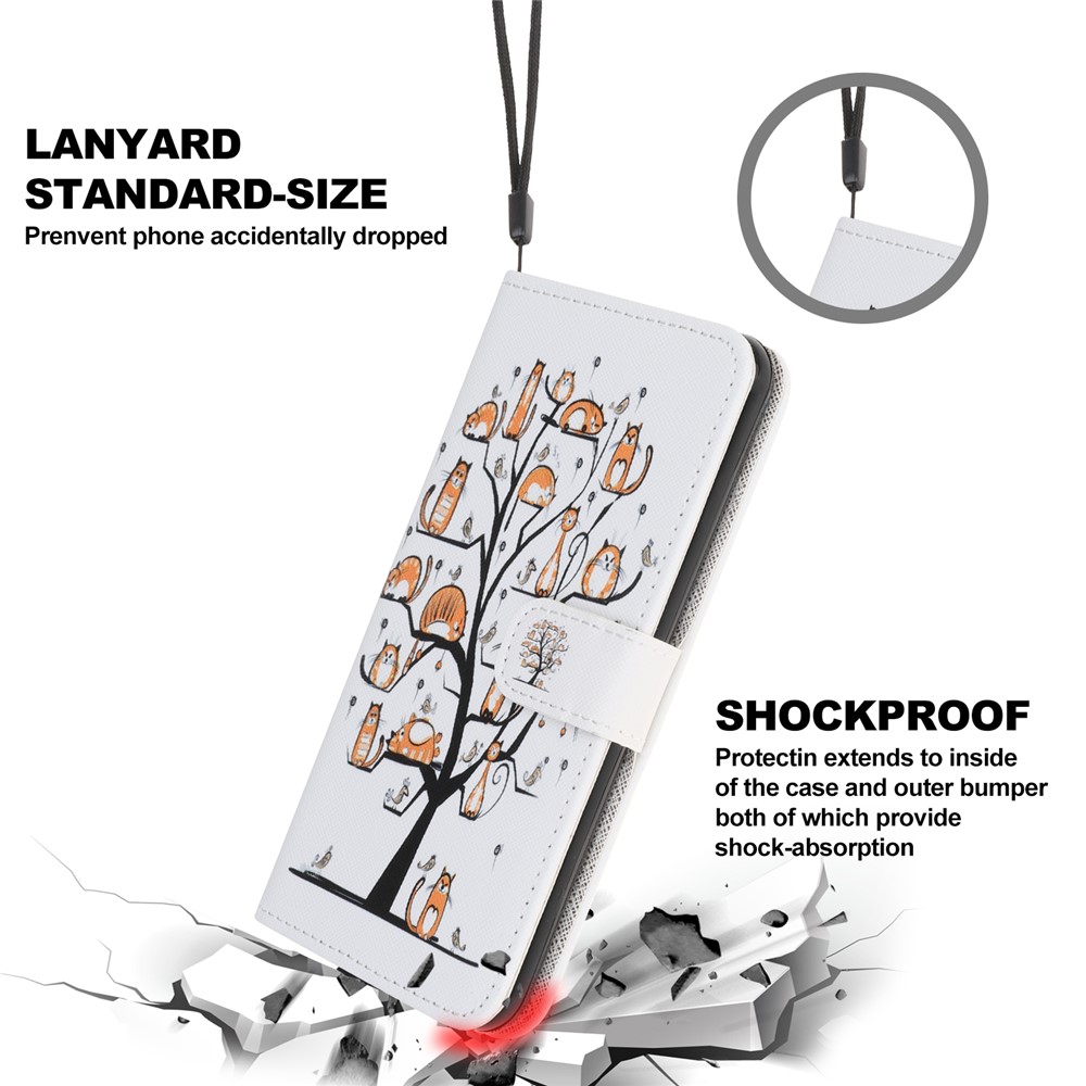 Cross Texture Pattern Printing Wallet Leather Phone Casing for iPhone 12 mini - Cat Standing on the Tree-5