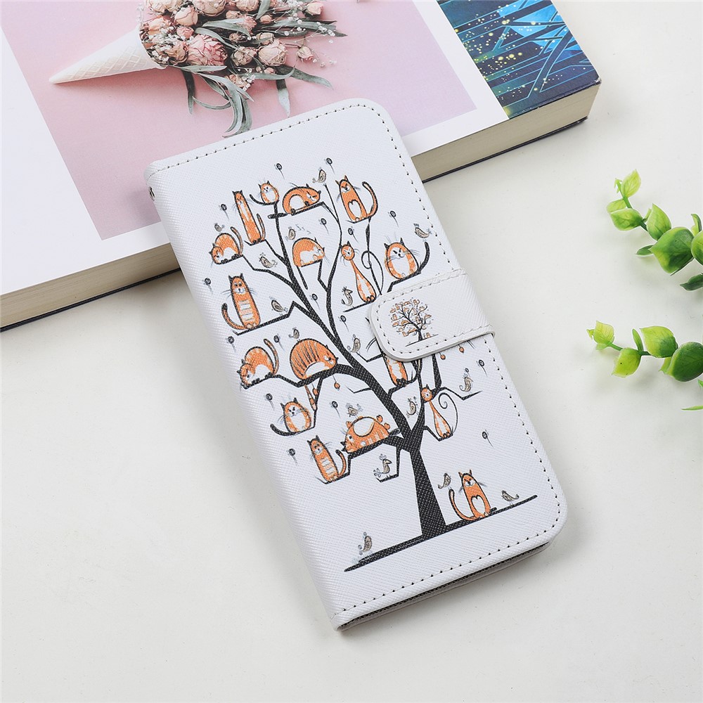 Cross Texture Pattern Printing Wallet Leather Phone Casing for iPhone 12 mini - Cat Standing on the Tree-6