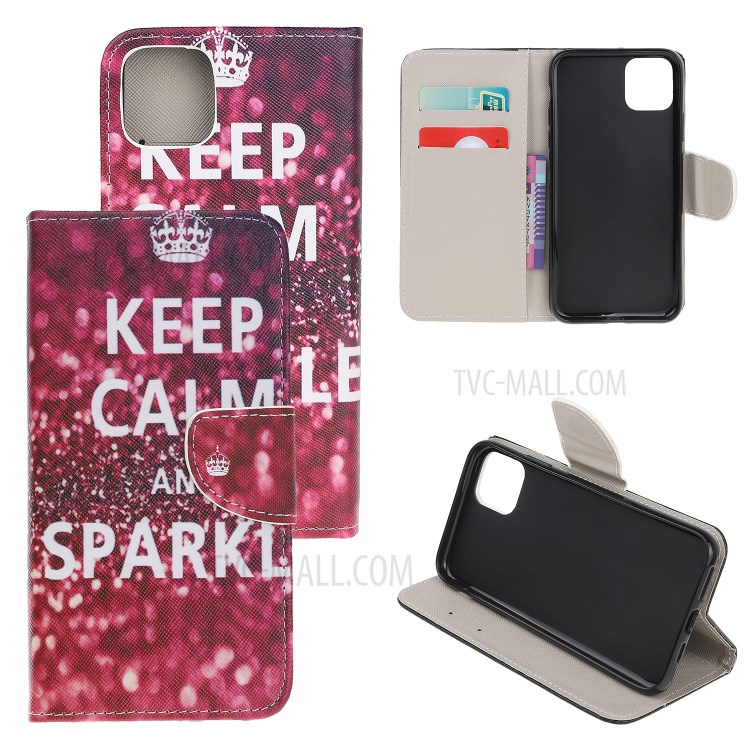 Pattern Printing Shell Leather Cover for iPhone 12 5.4 inch - Keep Calm and Sparkle-1