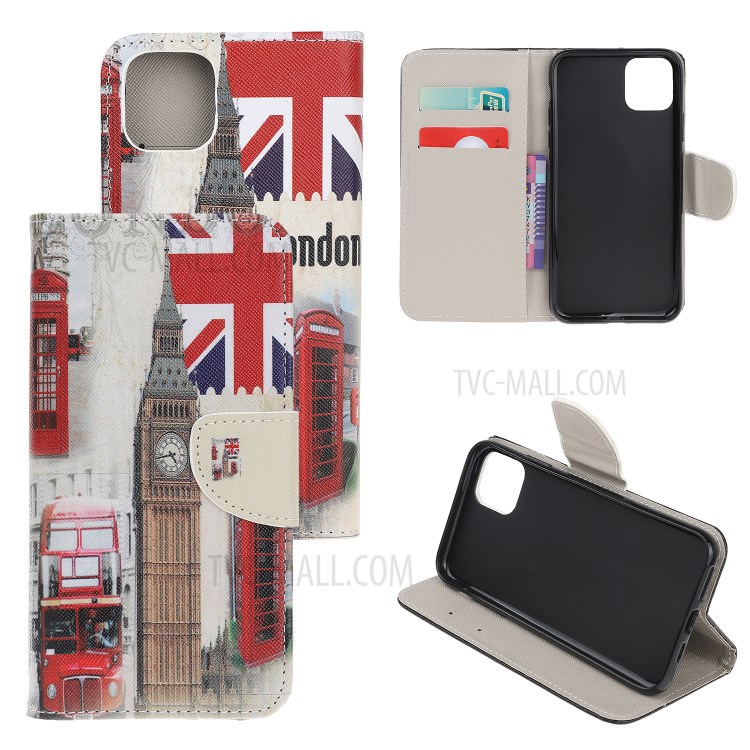 Pattern Printing Shell Leather Cover for iPhone 12 5.4 inch - Big Ben and UK Flag-1
