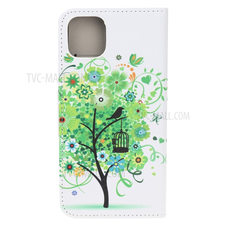 Cross Texture Printing Wallet Leather Case for iPhone 12 Max 6.1 inch - Green Tree-3