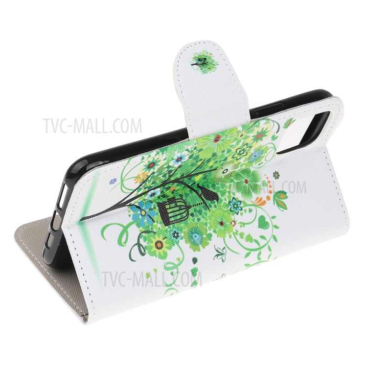 Étui En Cuir Portefeuille D'impression Croix Texture Pour Iphone 12 Max 6.1 Pouces - Arbre Vert-4