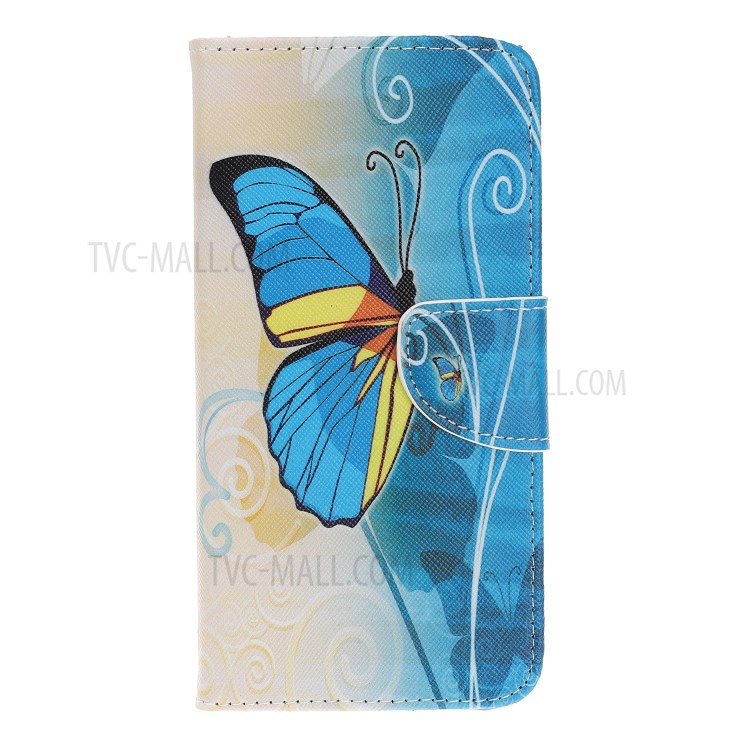 Cross Texture Printing Wallet Leather Case for iPhone 12 Max 6.1 inch - Blue Butterfly-2