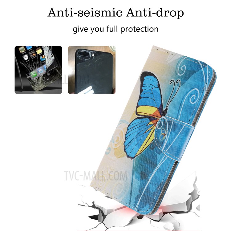 Cross Texture Printing Wallet Leather Case for iPhone 12 Max 6.1 inch - Blue Butterfly-5