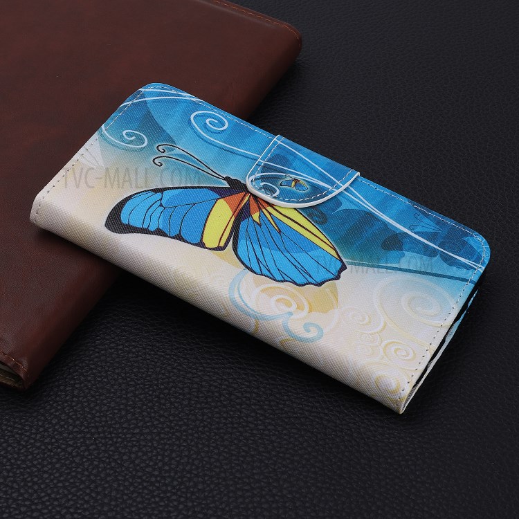 Cross Texture Printing Wallet Leather Case for iPhone 12 Max 6.1 inch - Blue Butterfly-6