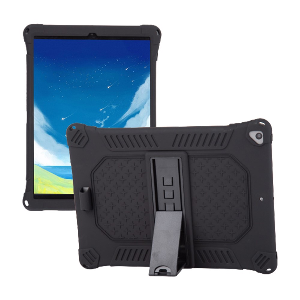 Kickstand PC Soft Silicone Case with Hanging Rope for iPad 10.2 (2021)/(2020)/(2019)/Air 10.5 inch (2019) - Black