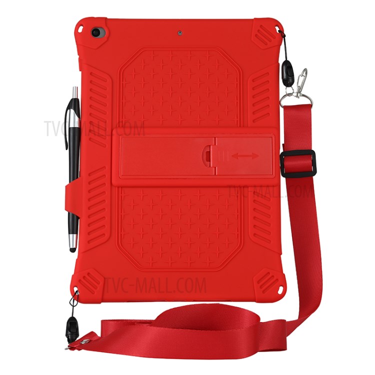 Kickstand PC Soft Silicone Case with Hanging Rope for Apple iPad 10.2 (2020)(2019)/Air 10.5 inch (2019) - Red-7