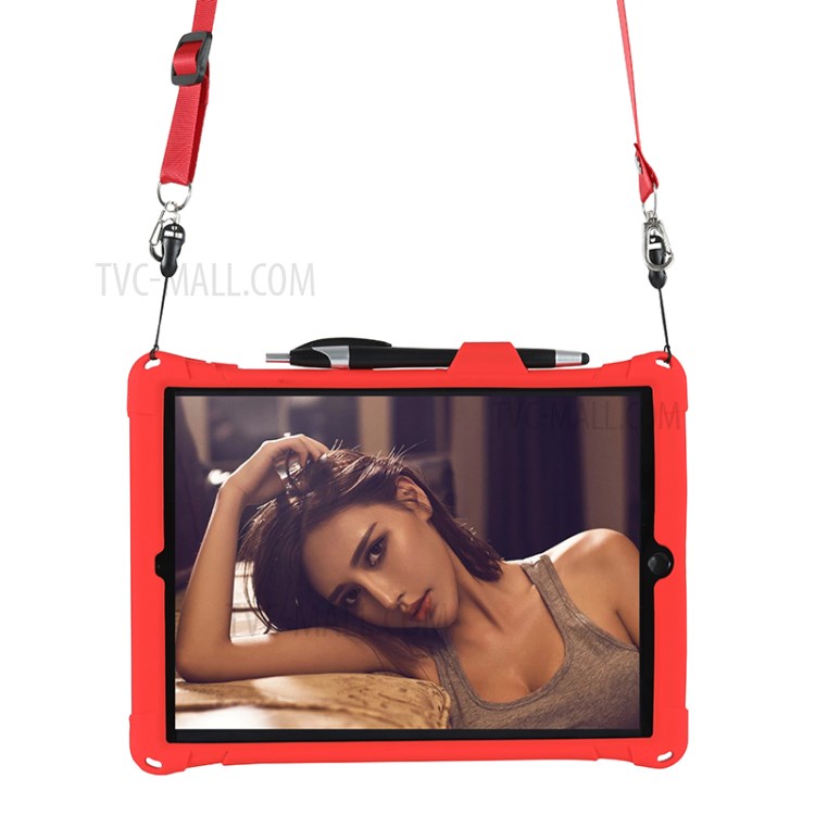 Kickstand PC Soft Silicone Case with Hanging Rope for Apple iPad 10.2 (2020)(2019)/Air 10.5 inch (2019) - Red-8