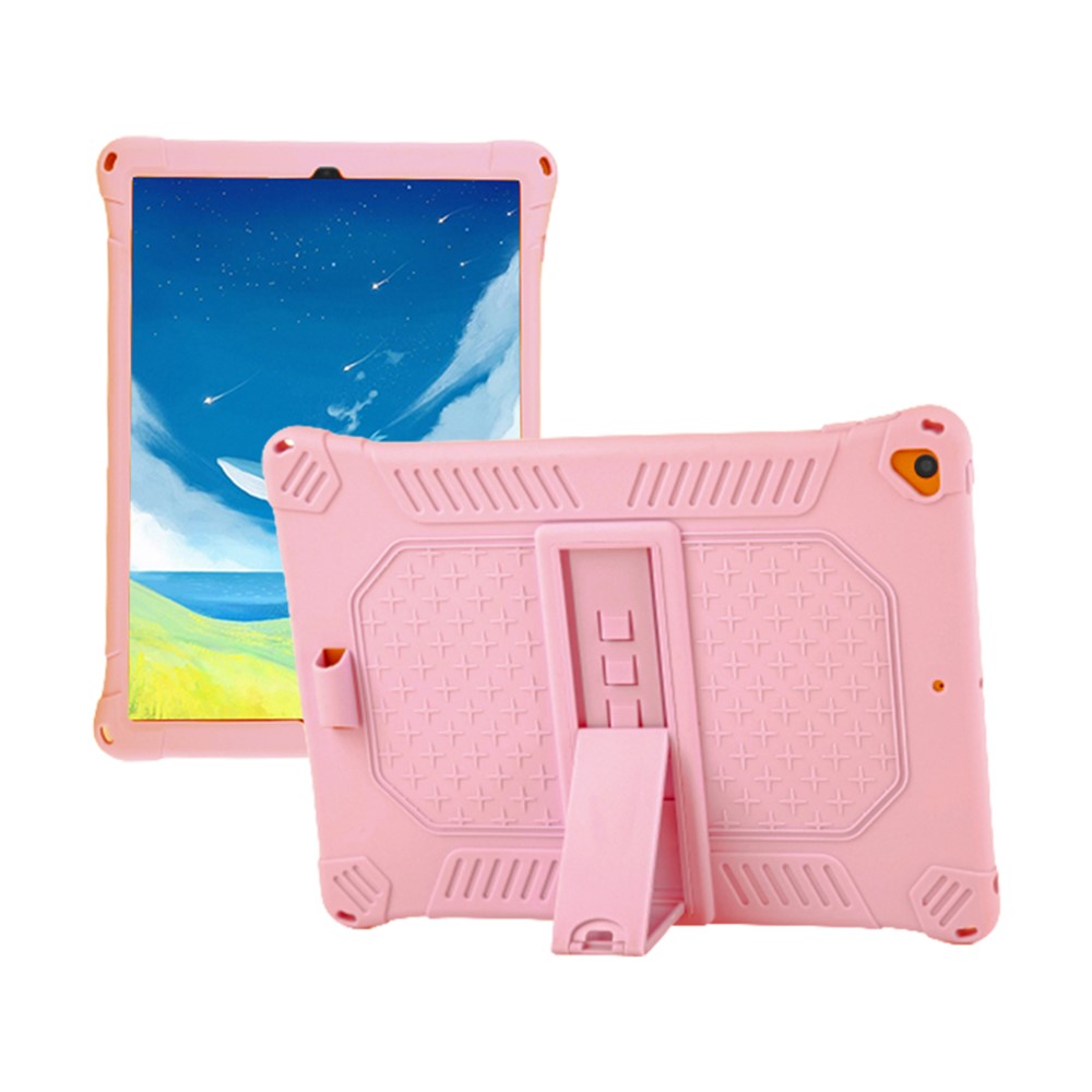 Kickstand PC Soft Silicone Case with Hanging Rope for iPad 10.2 (2021)/(2020)/(2019)/Air 10.5 inch (2019) - Pink