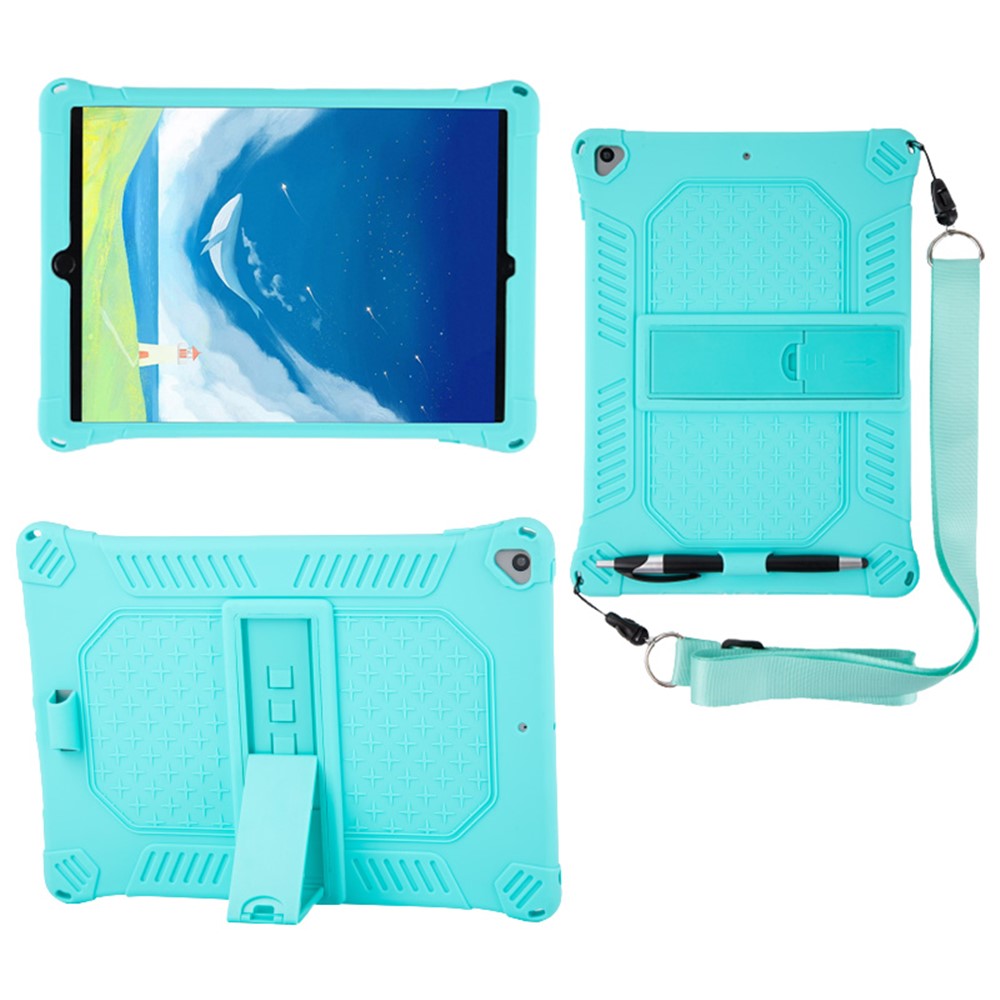 Kickstand PC Soft Silicone Case with Hanging Rope for Apple iPad 10.2 (2020)(2019)/Air 10.5 inch (2019) - Cyan-6