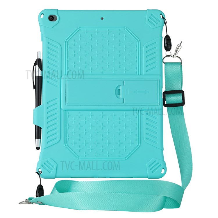 Kickstand PC Soft Silicone Case with Hanging Rope for Apple iPad 10.2 (2020)(2019)/Air 10.5 inch (2019) - Cyan-7