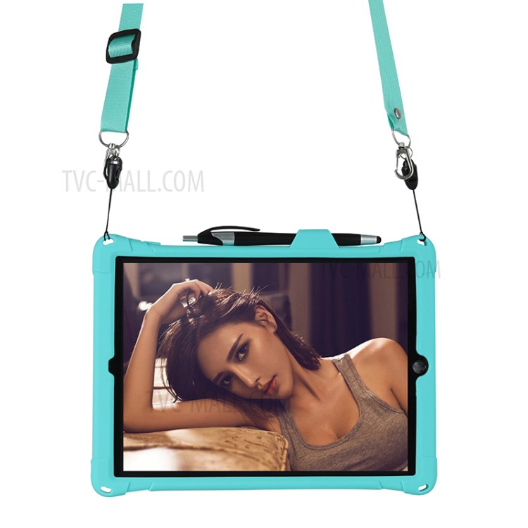 Kickstand PC Soft Silicone Case with Hanging Rope for Apple iPad 10.2 (2020)(2019)/Air 10.5 inch (2019) - Cyan-8