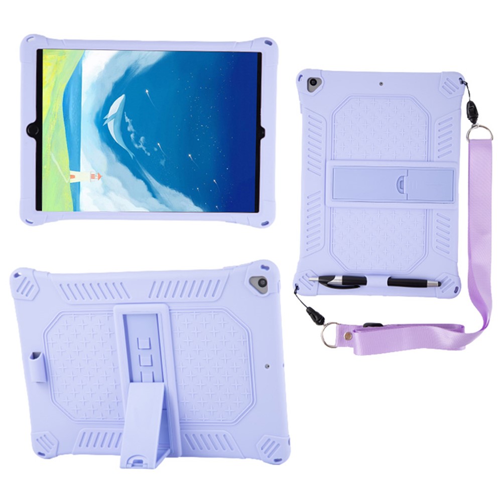Kickstand PC Soft Silicone Case with Hanging Rope for Apple iPad 10.2 (2020)(2019)/Air 10.5 inch (2019) - Purple-6