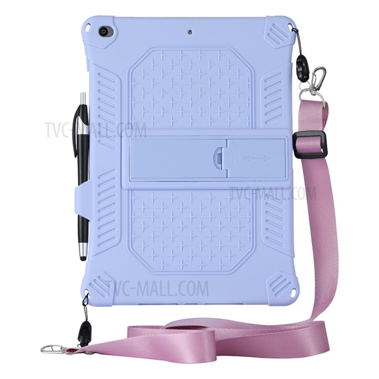 Kickstand PC Soft Silicone Case with Hanging Rope for Apple iPad 10.2 (2020)(2019)/Air 10.5 inch (2019) - Purple-7